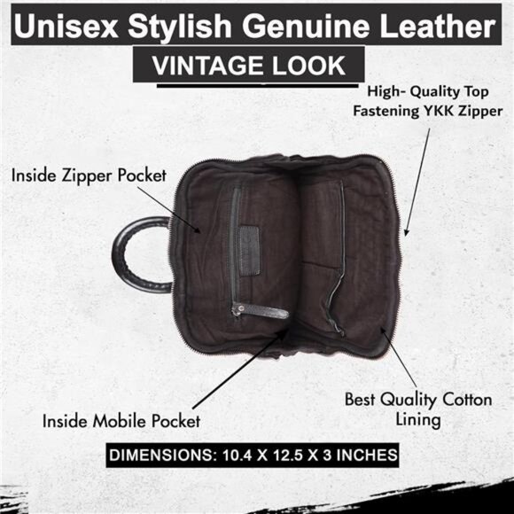 Unisex Brown Leather Backpack Genuine Leather Backpack, 12.5 Inch main image 6